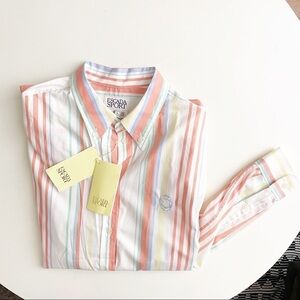 Escada Sport Cotton Stripe Blouse Button Shirt Women’s Size Large New